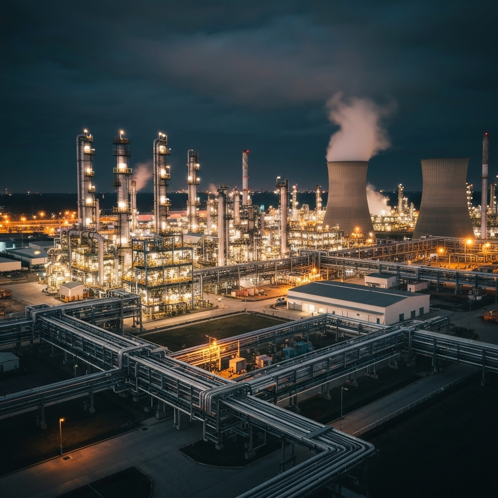 Oil refinery at night